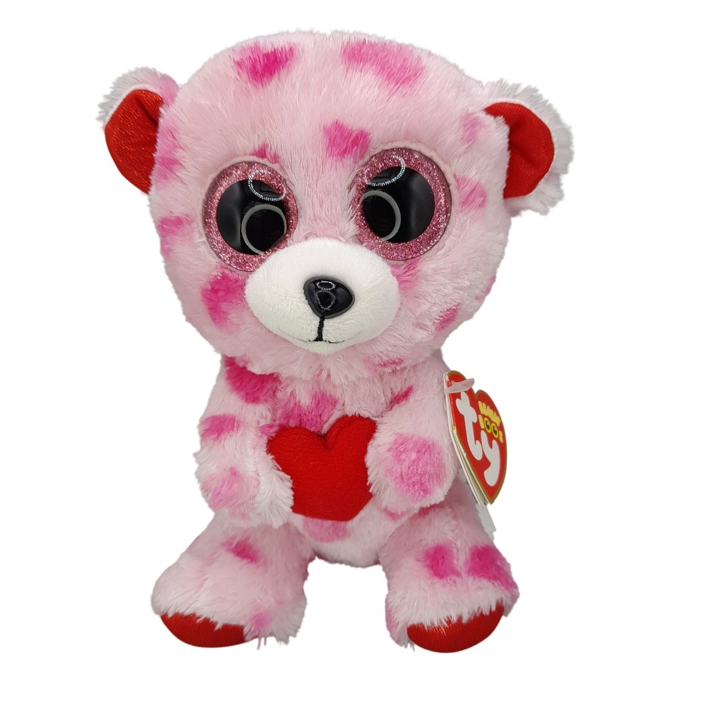 Ty Beanie Boos Sweetikins Pink Heart Bear Plush Glitter Eyes Valentine Heart Tag
